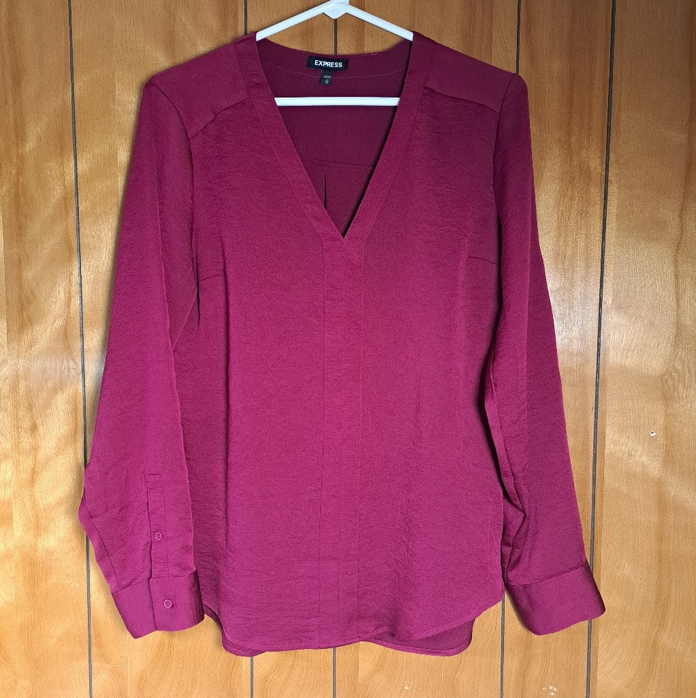 Magenta V-Neck Blouse